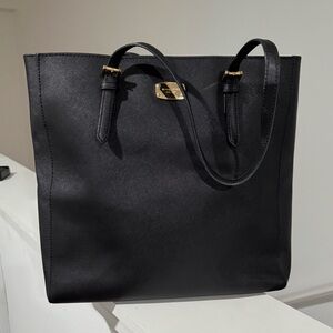 Michael Kors Black Leather Tote with Gold Hardware
